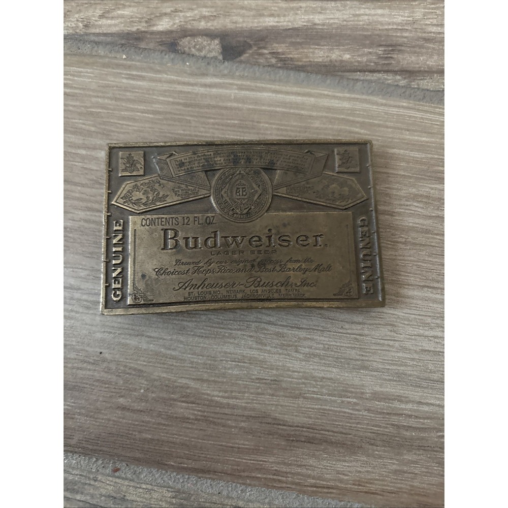 Budweiser VTG Belt Buckle Beer Bottle Opener Busch Brass Pewter Heavyweight USA